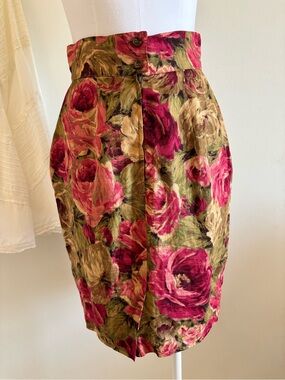 Vintage Max Mara 100% Linen Floral Pencil Skirt